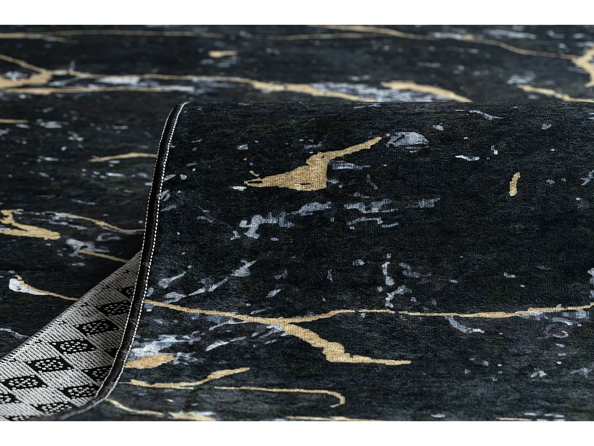 CHODNIK podgumowany DO PRANIA LOTUS GALACTIC 9523 Marmur czarny / zło 60x190 cm