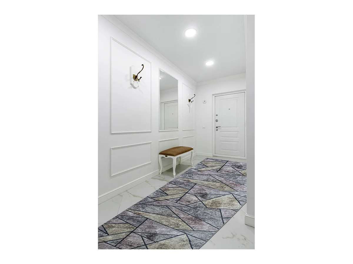 TAPIS DE COULOIR antidérapant LOTUS MOSAIC 22010 Mosaïque gris lavab 120x820 cm