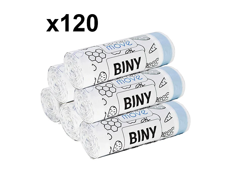 Lot de 120 sacs poubelles BINY Blanc HDPE 50L