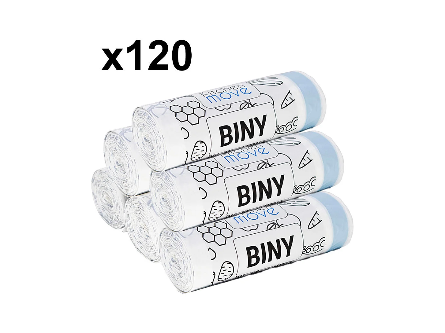 Lot de 120 sacs poubelles BINY Blanc HDPE 50L