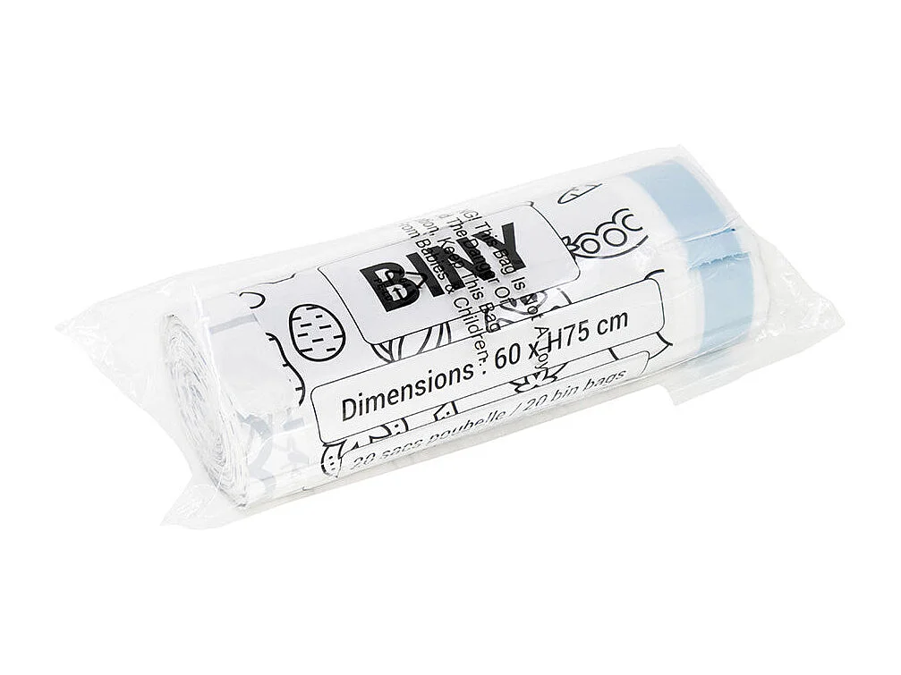 120 sacs poubelles BINY Blanc Plastique 50L