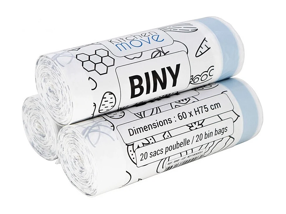 120 sacs poubelles BINY Blanc Plastique 50L