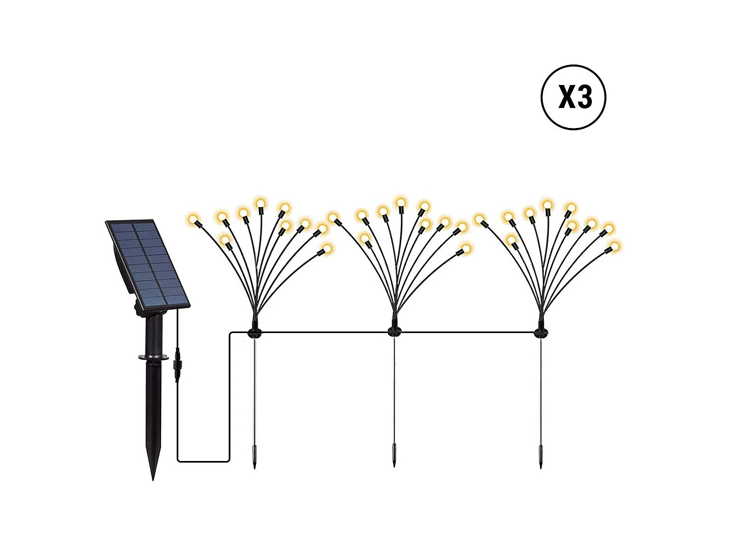 Lot de 9 torches solaires 90 boules LYRA Noir Plastique H70cm