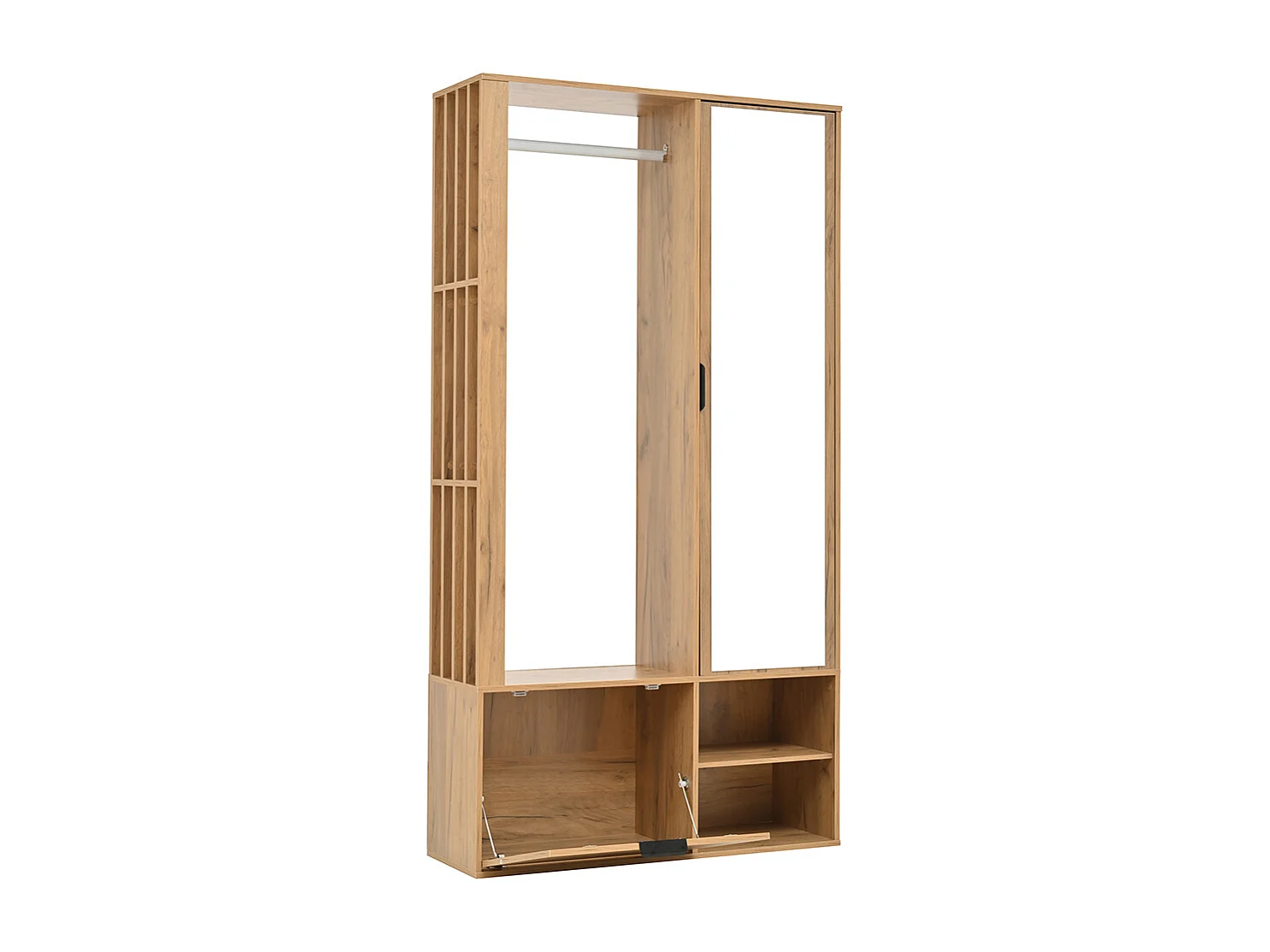 Vestiaire 100x33x190 cm 6 en 1 vestibule suspendre manteaux étendoir linge armoire vêtements miroir porte inférieure bois