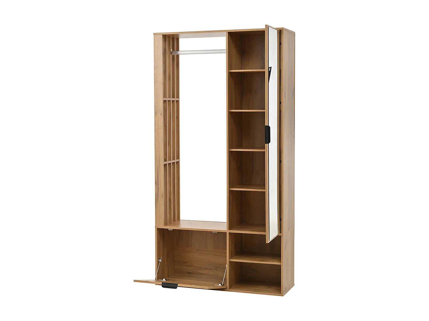 Vestiaire 100x33x190 cm 6 en 1 vestibule suspendre manteaux étendoir linge armoire vêtements miroir porte inférieure bois