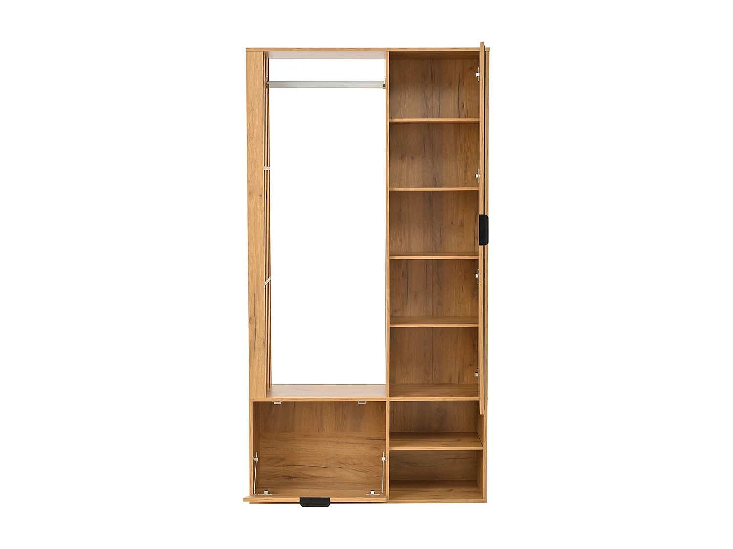 Vestiaire 100x33x190 cm 6 en 1 vestibule suspendre manteaux étendoir linge armoire vêtements miroir porte inférieure bois