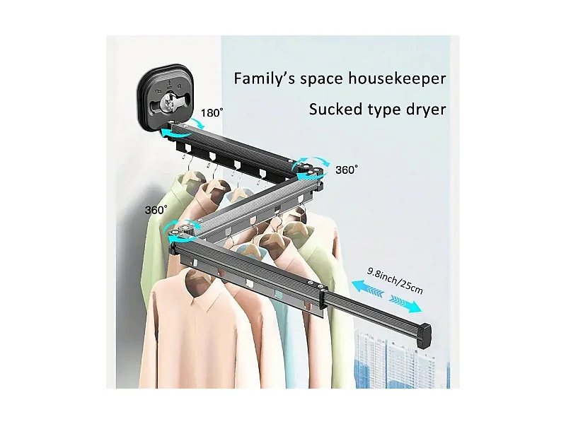 Étendoir à linge mural Extensible PYTHON Noir Aluminium 125 cm