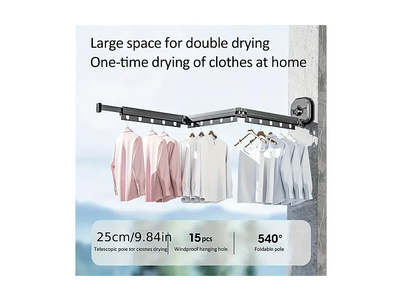 Étendoir à linge mural Extensible PYTHON Noir Aluminium 125 cm