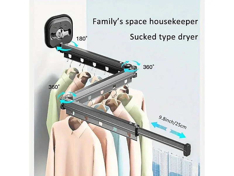 Étendoir à linge mural Extensible PYTHON Noir Aluminium 125cm