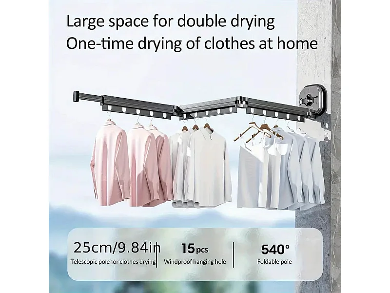 Étendoir à linge mural Extensible PYTHON Noir Aluminium 125cm