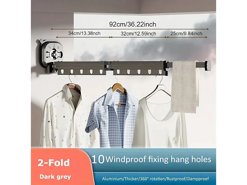 Étendoir à linge mural Extensible PYTHON Noir Aluminium 92cm