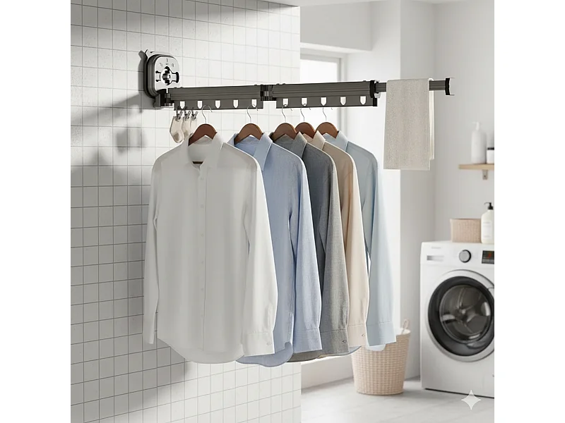 Étendoir à linge mural Extensible PYTHON Noir Aluminium 92cm