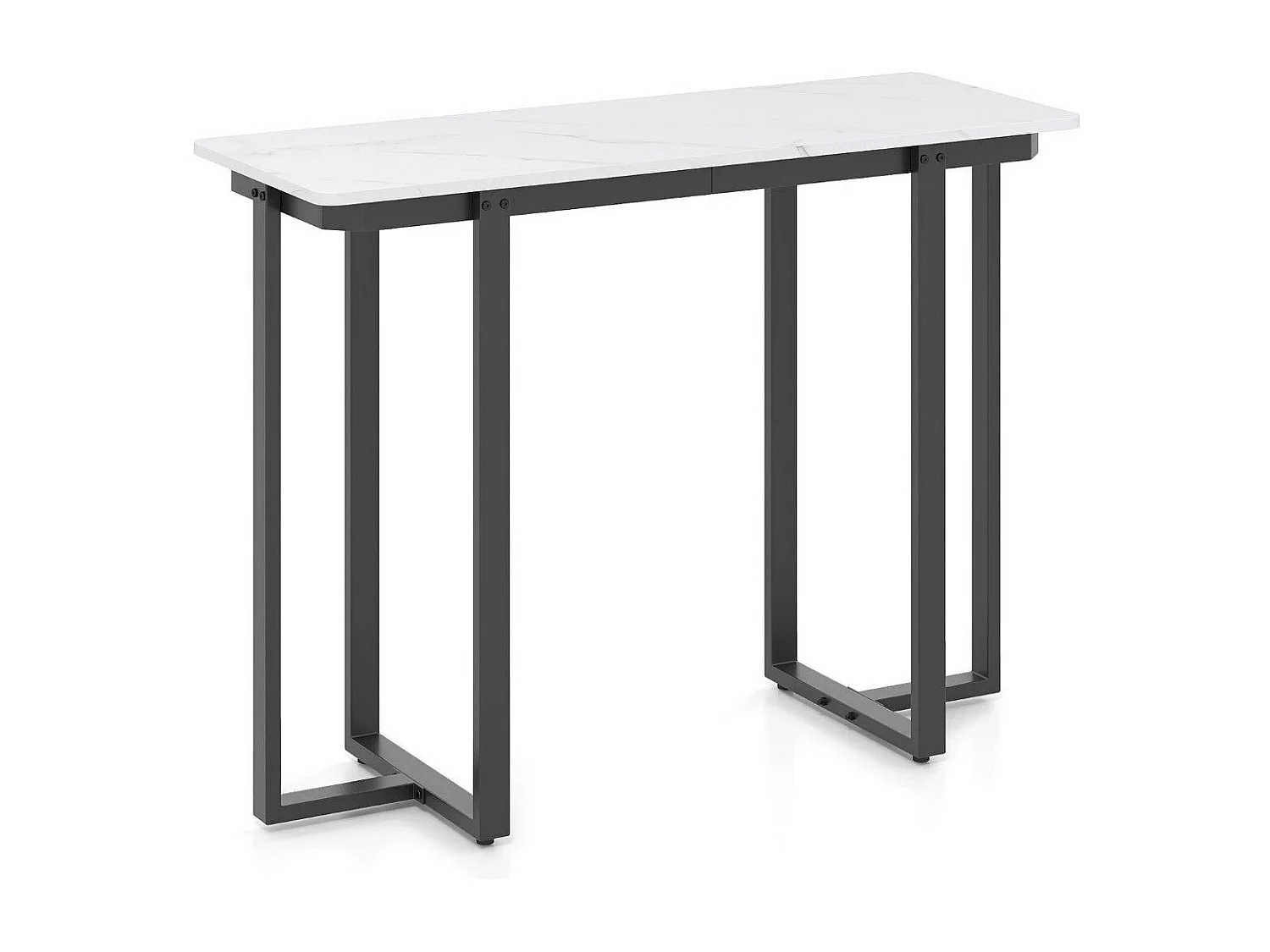 Tavolo console tavolo d'ingresso moderno in marmo finto con telaio geometrico in metallo, Tavolo stretto per soggiorno corridoio Bianco Nero 107 x 40 x 79,5 cm