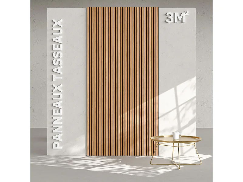 Lot de 2 Panneaux Tasseaux Bois - Teck Thaï Feutre Noir - 3 m², 2500 x 600 mm, Mon Marché Déco