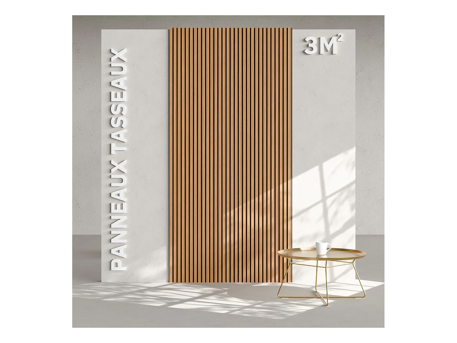 Lot de 2 Panneaux Tasseaux Bois - Teck Thaï Feutre Noir - 3 m², 2500 x 600 mm, Mon Marché Déco