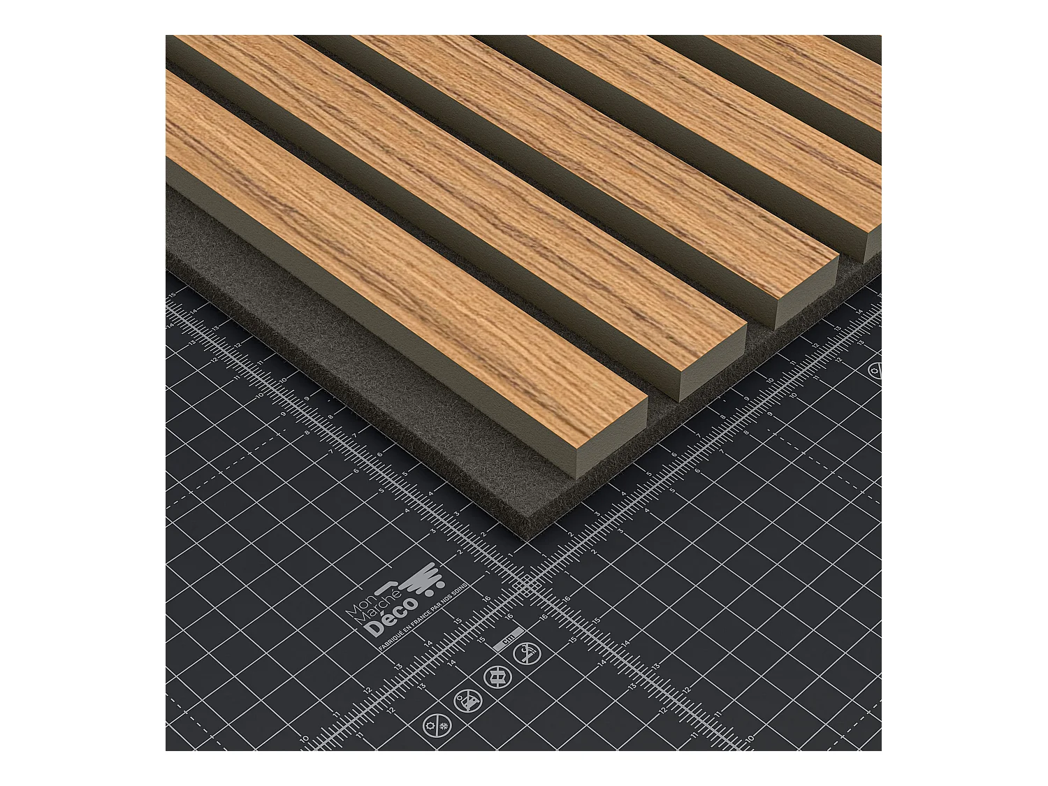 Lot de 2 Panneaux Tasseaux Bois - Teck Thaï Feutre Noir - 3 m², 2500 x 600 mm, Mon Marché Déco