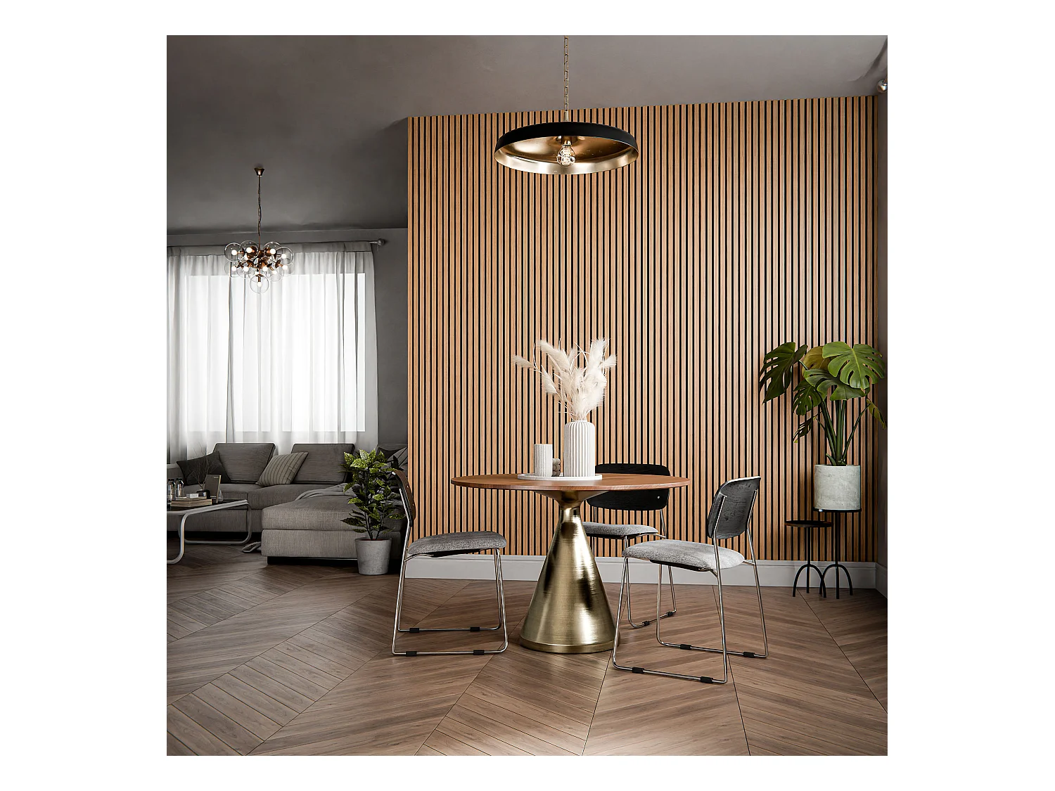 Lot de 2 Panneaux Tasseaux Bois - Teck Thaï Feutre Noir - 3 m², 2500 x 600 mm, Mon Marché Déco