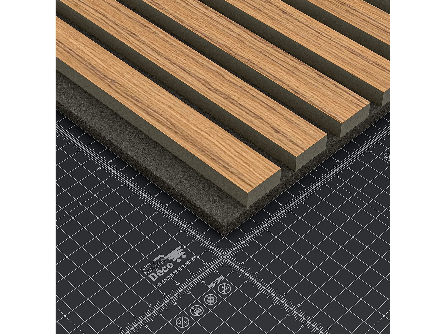 Lot de 2 Panneaux Tasseaux Bois - Teck Thaï Feutre Noir - 3 m², 2500 x 600 mm, Mon Marché Déco