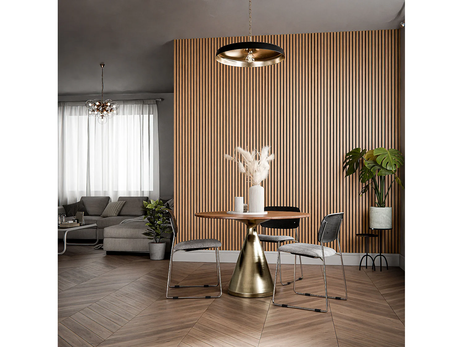 Lot de 2 Panneaux Tasseaux Bois - Teck Thaï Feutre Noir - 3 m², 2500 x 600 mm, Mon Marché Déco