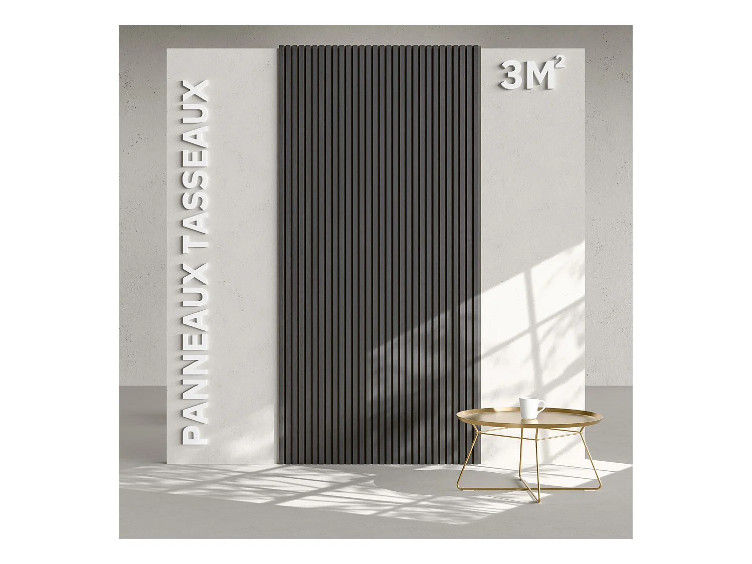 Lot de 2 Panneaux Tasseaux Bois - Chêne Noir Feutre Noir - 3 m², 2500 x 600 mm, Mon Marché Déco