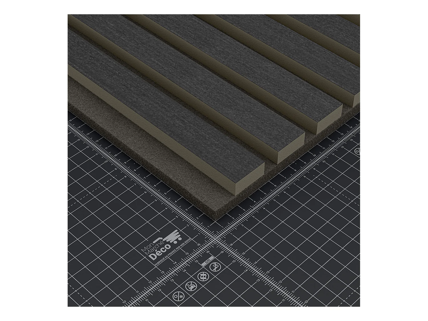 Lot de 2 Panneaux Tasseaux Bois - Chêne Noir Feutre Noir - 3 m², 2500 x 600 mm, Mon Marché Déco