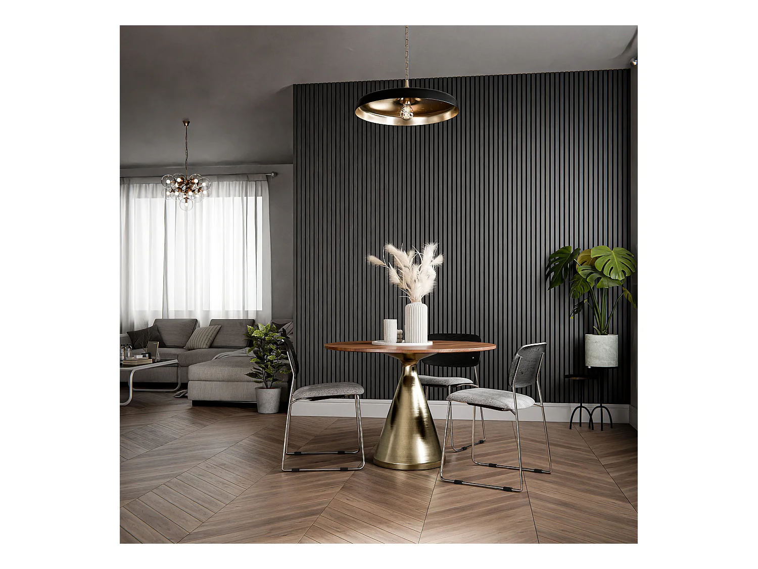 Lot de 2 Panneaux Tasseaux Bois - Chêne Noir Feutre Noir - 3 m², 2500 x 600 mm, Mon Marché Déco