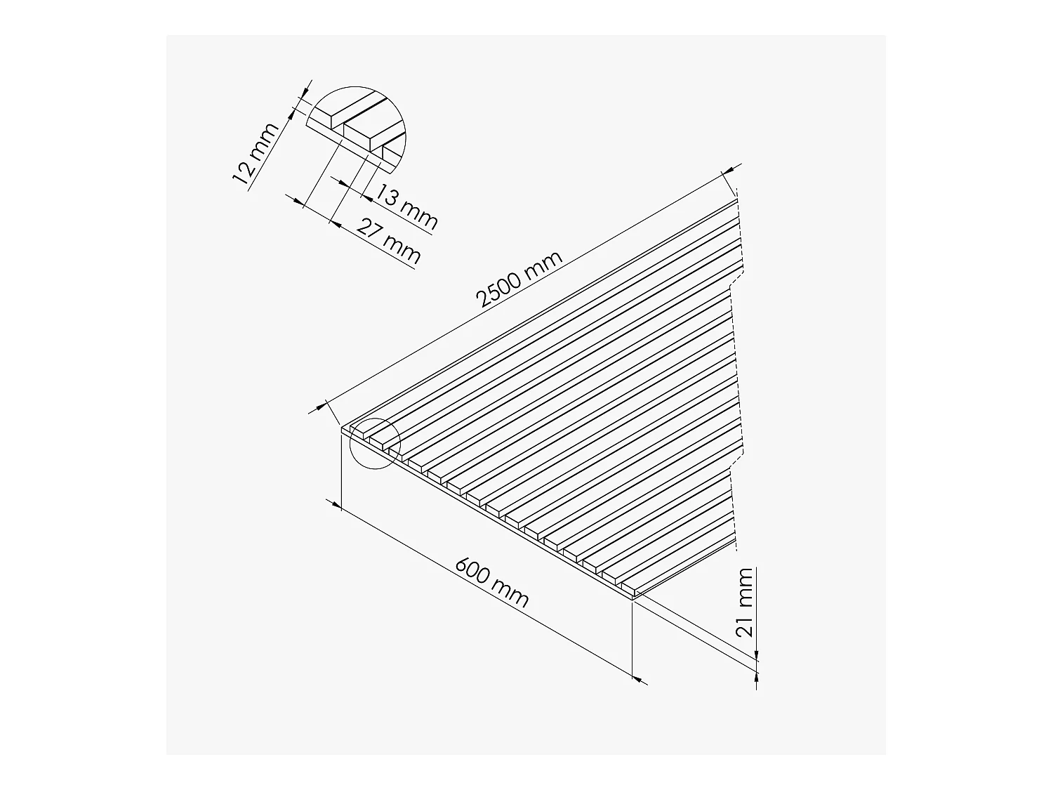 Lot de 2 Panneaux Tasseaux Bois - Chêne Noir Feutre Noir - 3 m², 2500 x 600 mm, Mon Marché Déco