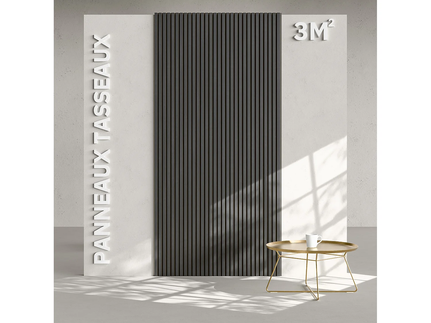 Lot de 2 Panneaux Tasseaux Bois - Chêne Noir Feutre Noir - 3 m², 2500 x 600 mm, Mon Marché Déco