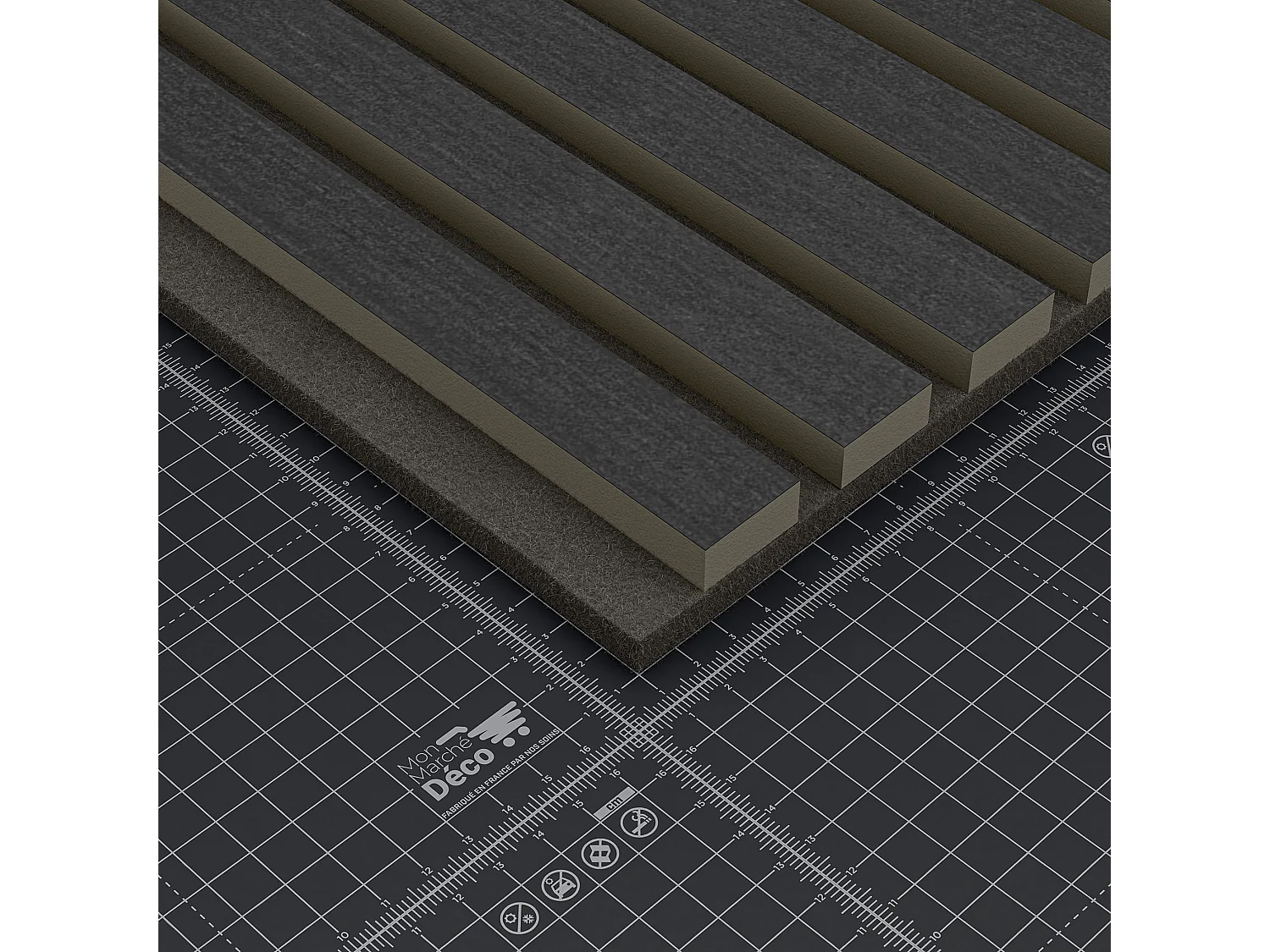 Lot de 2 Panneaux Tasseaux Bois - Chêne Noir Feutre Noir - 3 m², 2500 x 600 mm, Mon Marché Déco