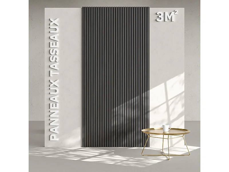 Lot de 2 Panneaux Tasseaux Bois - Chêne Noir Feutre Noir - 3 m², 2500 x 600 mm, Mon Marché Déco