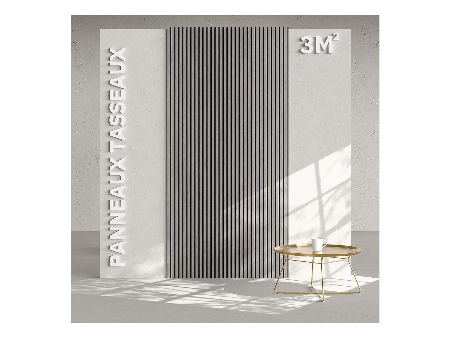 Lot de 2 Panneaux Tasseaux Bois - Chêne Gris Feutre Noir - 3 m², 2500 x 600 mm, Mon Marché Déco