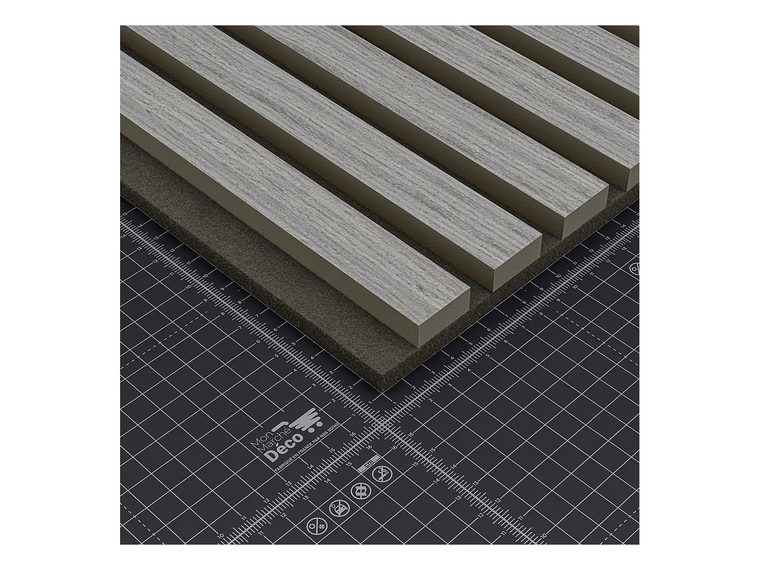 Lot de 2 Panneaux Tasseaux Bois - Chêne Gris Feutre Noir - 3 m², 2500 x 600 mm, Mon Marché Déco