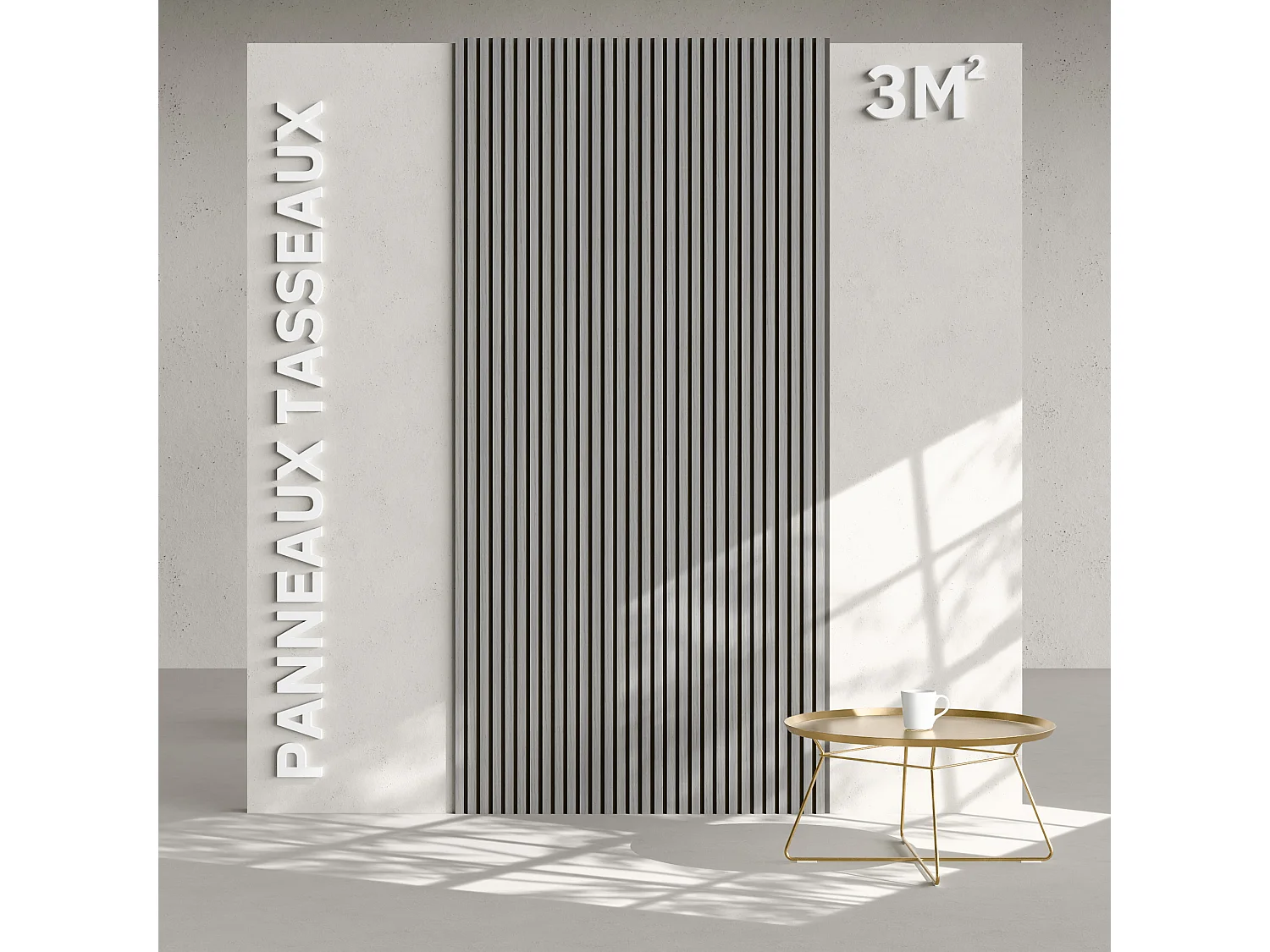 Lot de 2 Panneaux Tasseaux Bois - Chêne Gris Feutre Noir - 3 m², 2500 x 600 mm, Mon Marché Déco