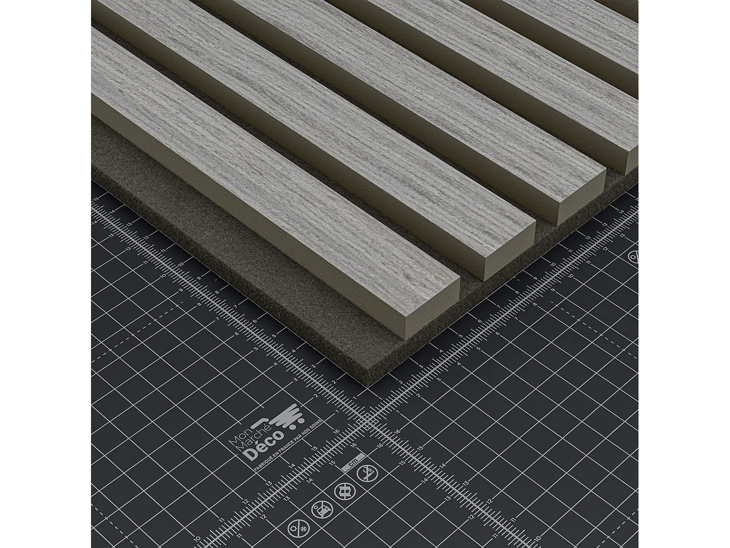 Lot de 2 Panneaux Tasseaux Bois - Chêne Gris Feutre Noir - 3 m², 2500 x 600 mm, Mon Marché Déco