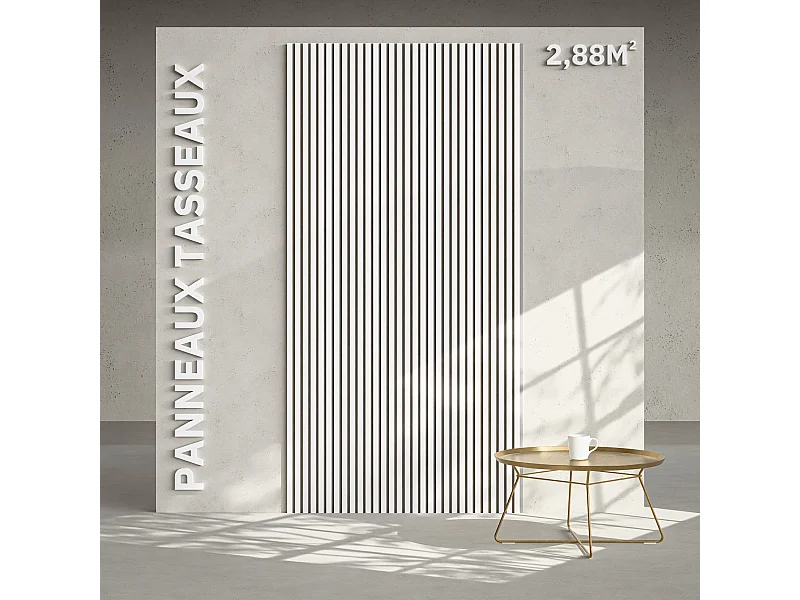 Lot de 2 Panneaux Tasseaux Bois - Blanc Feutre Blanc - 2,88 m², 2400 x 600 mm, Mon Marché Déco