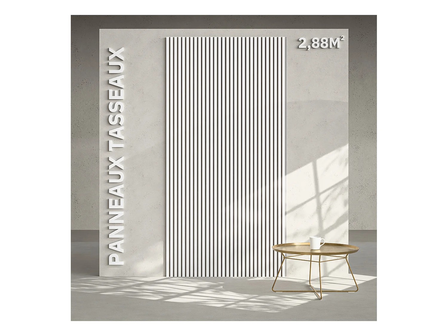 Lot de 2 Panneaux Tasseaux Bois - Blanc Feutre Blanc - 2,88 m², 2400 x 600 mm, Mon Marché Déco