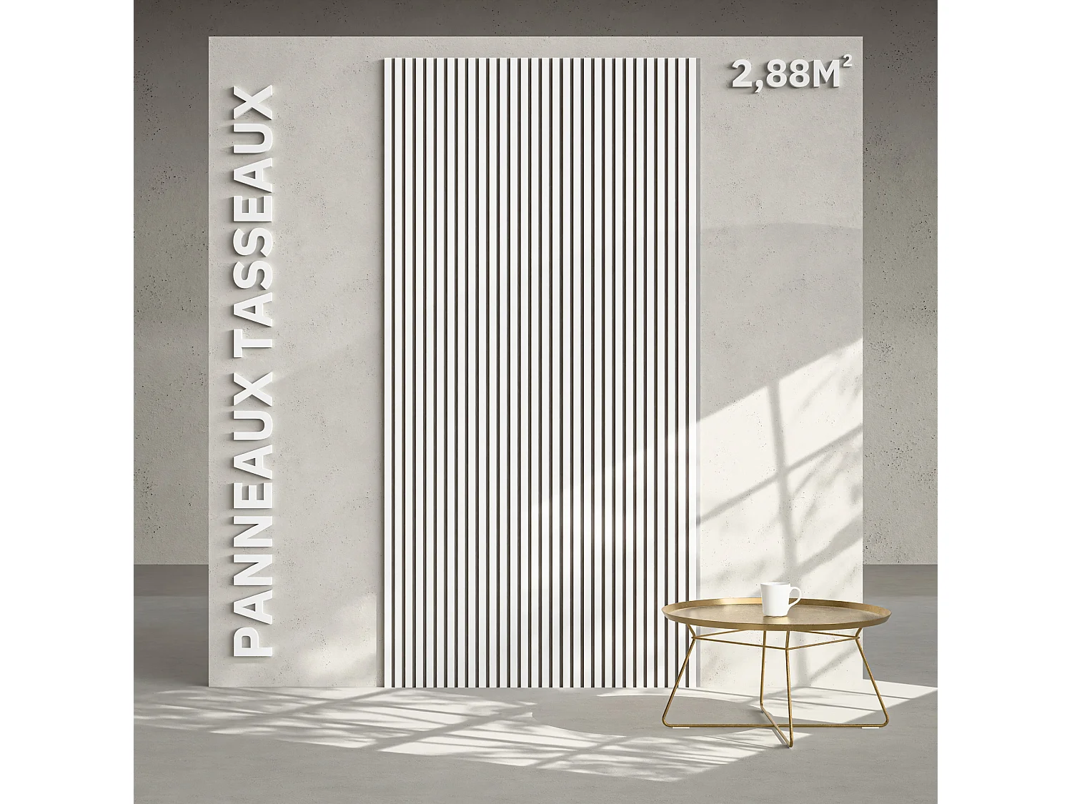 Lot de 2 Panneaux Tasseaux Bois - Blanc Feutre Blanc - 2,88 m², 2400 x 600 mm, Mon Marché Déco