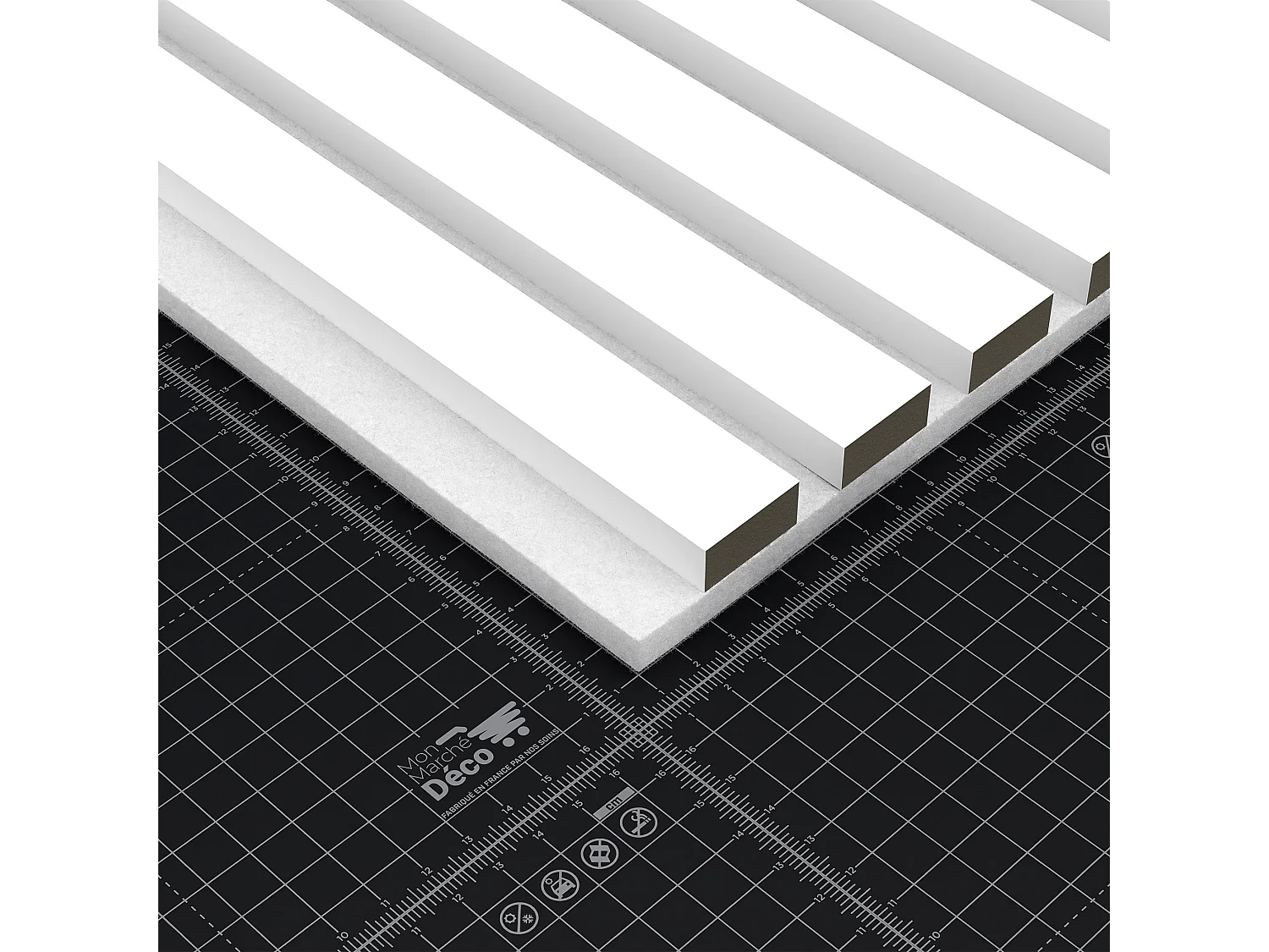 Lot de 2 Panneaux Tasseaux Bois - Blanc Feutre Blanc - 2,88 m², 2400 x 600 mm, Mon Marché Déco