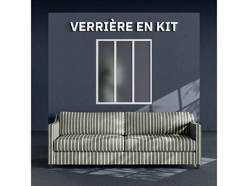 Verrière 3 Carreaux - En Kit - Blanc - Verre Dépoli