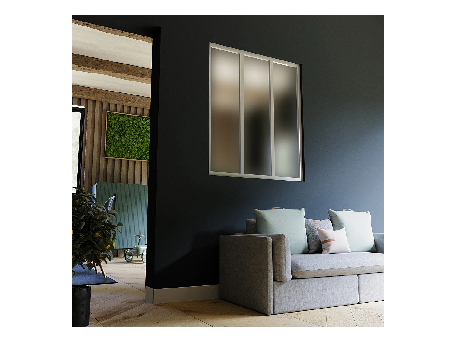 Verrière 3 Carreaux - En Kit - Blanc - Verre Dépoli