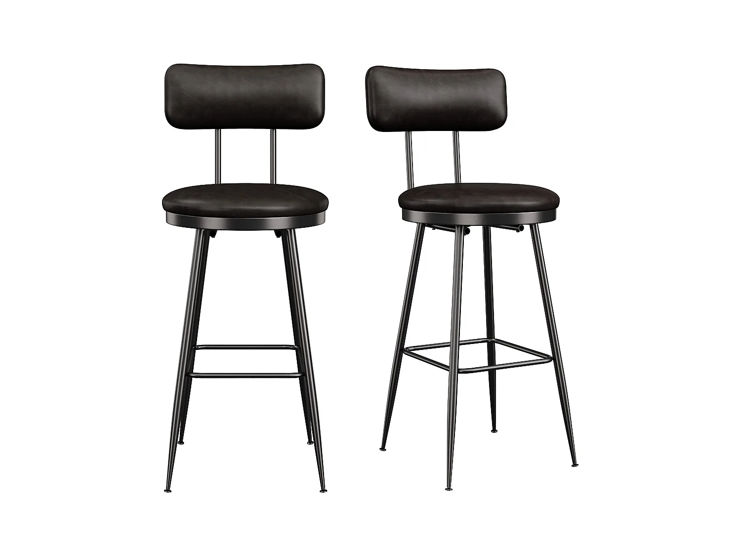 2 Chaises de Comptoir Noires avec Dossier, Simili Cuir, 65cm Hauteur d'Assise, pour Cuisine