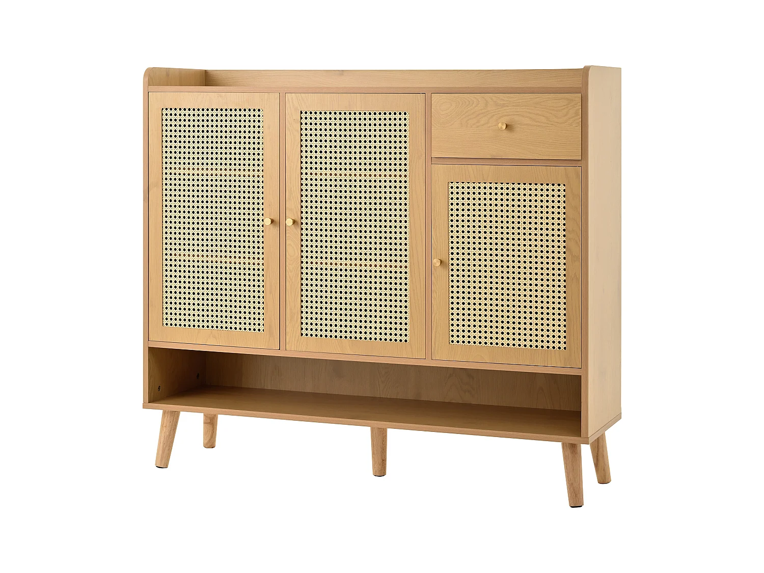 Szafa na buty z naturalnego rattanu 120×35×106 cm - z 3 drzwiami i 1 szufladą - płyta wiórowa - naturalny