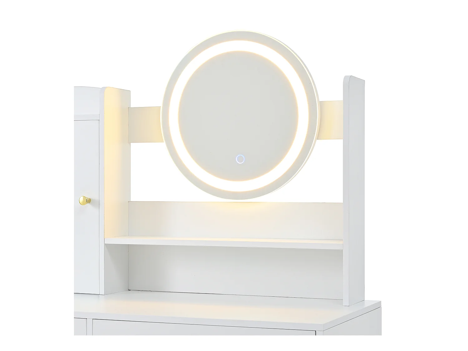 Coiffeuse avec miroir 132x40x90cm - avec LED réglable - avec 1 tabouret - avec prise - avec 5 tiroirs et 1 porte - Blanc