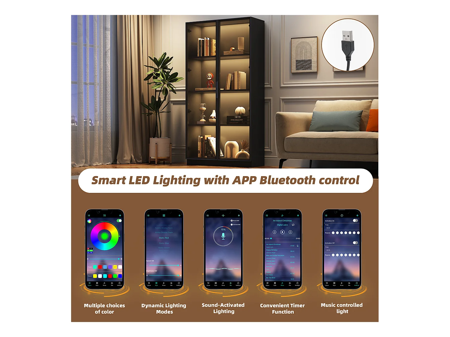 Vitrine en verre 160x40x160 cm - avec Leds - rangement à 4 portes avec étagères mobiles - aggloméré - noir