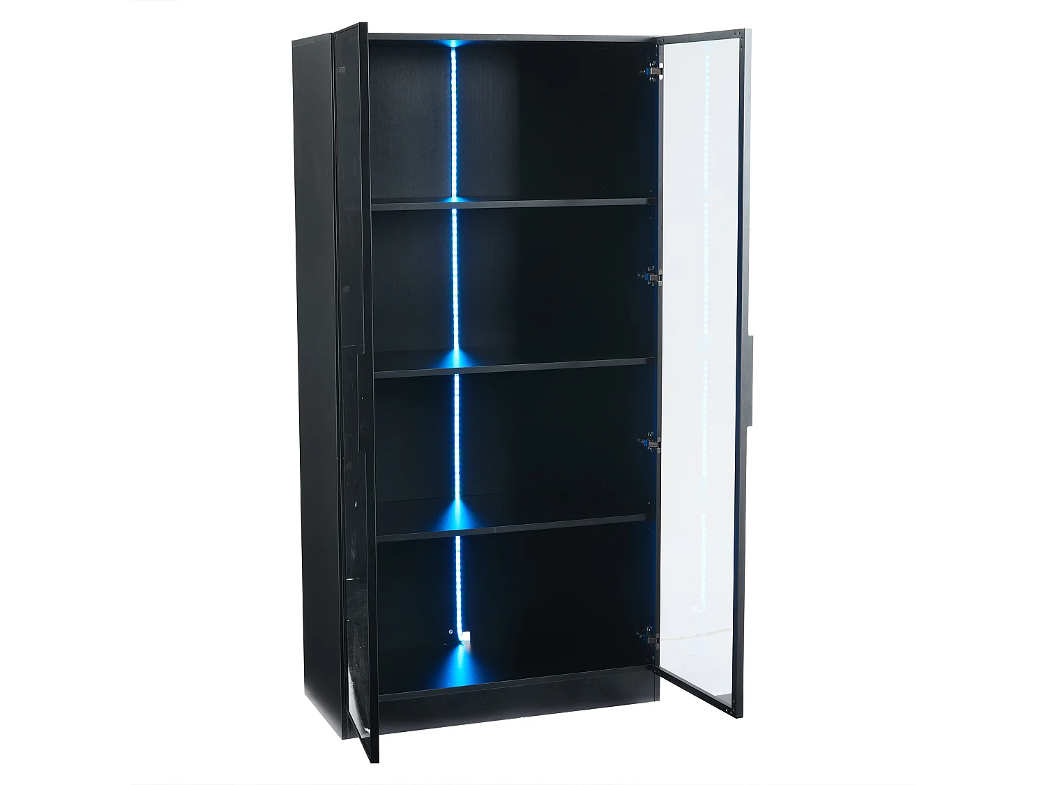 Vitrine en verre 160x40x160 cm - avec Leds - rangement à 4 portes avec étagères mobiles - aggloméré - noir