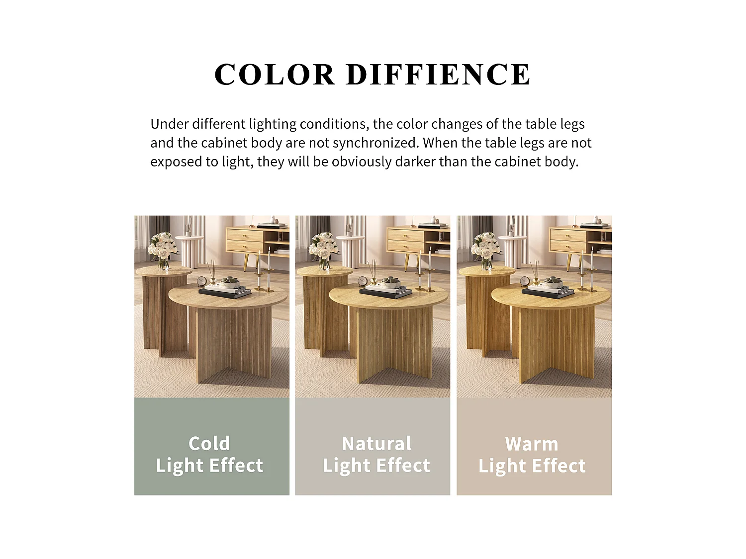 Lot de 2 tables basses - plateau rond - aspect bois - MDF + panneaux de particules - Naturel