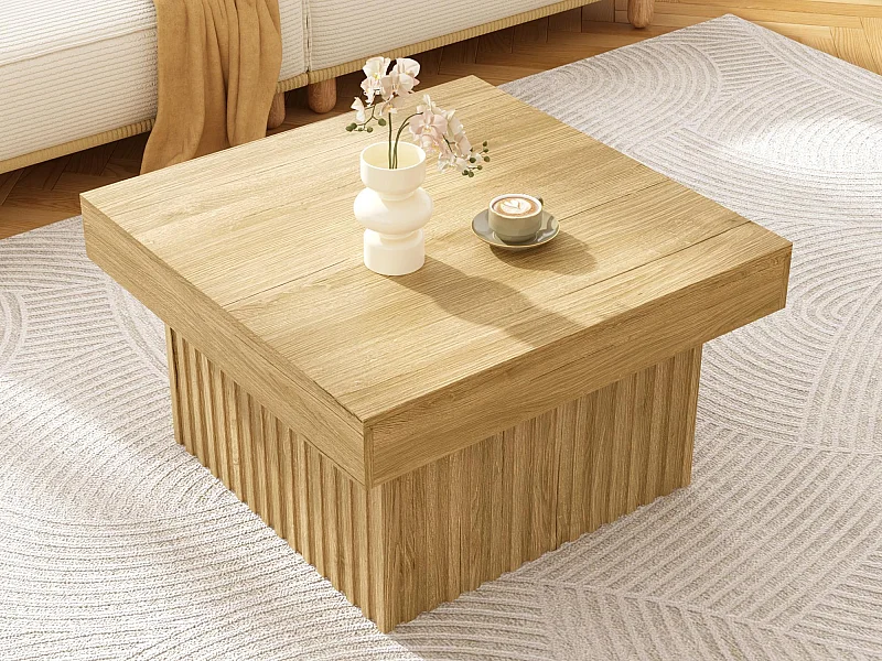 Couchtisch 79x79x46 cm - quadratische Platte - Holzoptik - MDF + Spanplatten - Natur