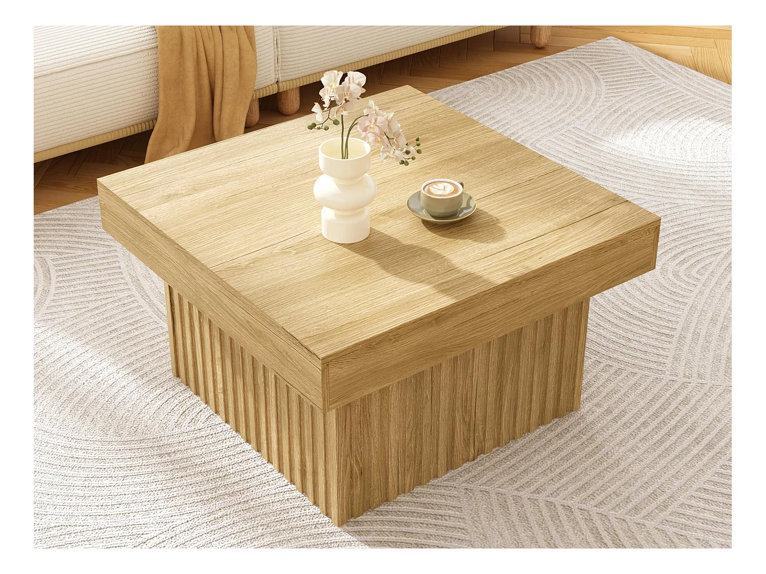 Table basse 79x79x46 cm - plateau carré - aspect bois - MDF + panneaux de particules - Naturel