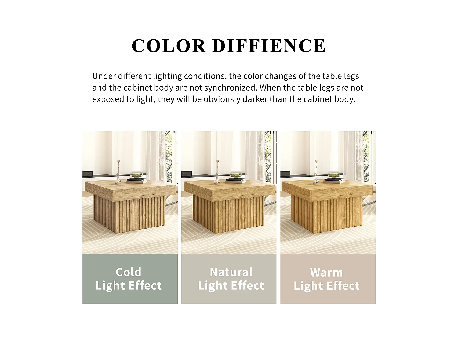 Table basse 79x79x46 cm - plateau carré - aspect bois - MDF + panneaux de particules - Naturel