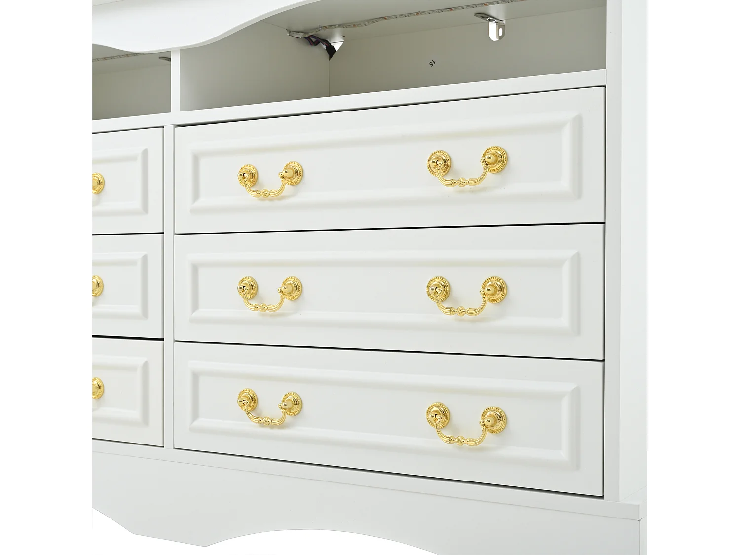 Buffet 120x40x70 cm - 6 szuflad - z taśmą LED - półotwarte przechowywanie - styl retro - biały